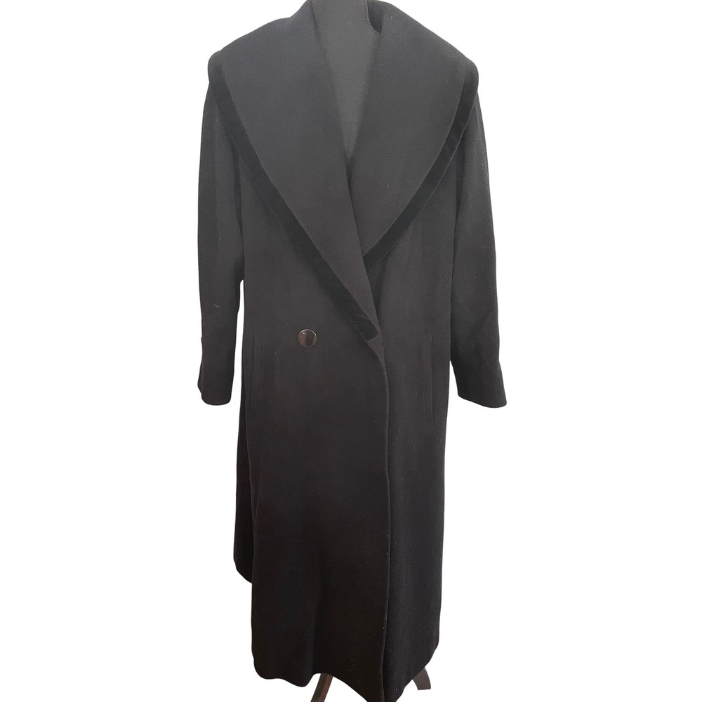 For You Spiegel Long Coat Womens XXL Black Wool Blend Shawl Velvet Vintage Read!